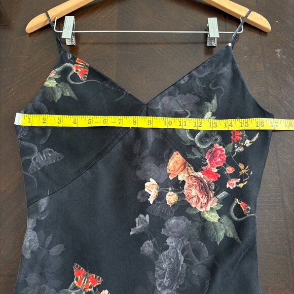 All Saints Melody Nancy Midi Dress Silk Blend Floral Sz 6 Cocktail Edgy Goth - Picture 10 of 13